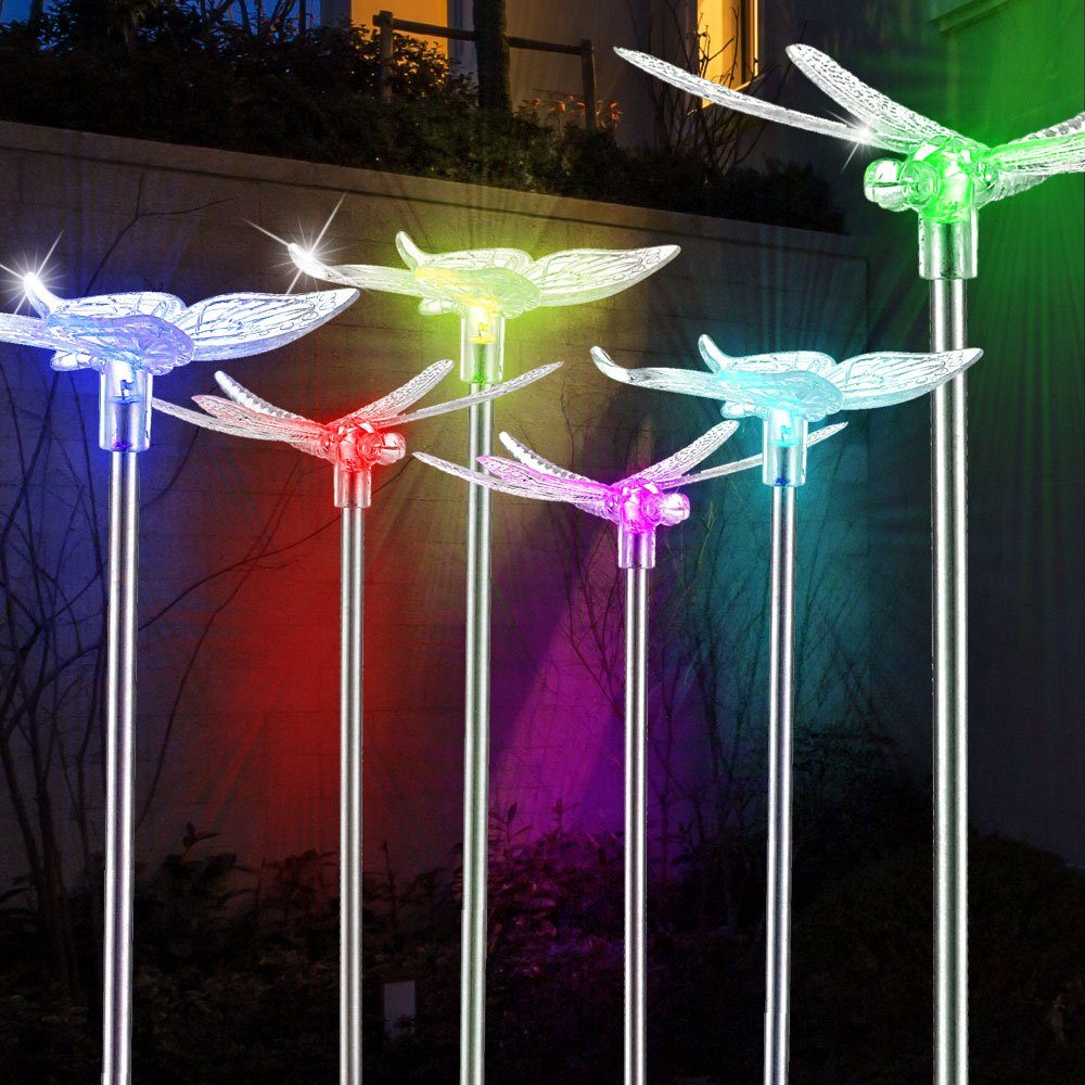 GLOBO LIGHTING LED Solarleuchte, LED-Leuchtmittel fest verbaut, 12er Set RGB LED Solar Beleuchtung Schmetterling Erdspieß