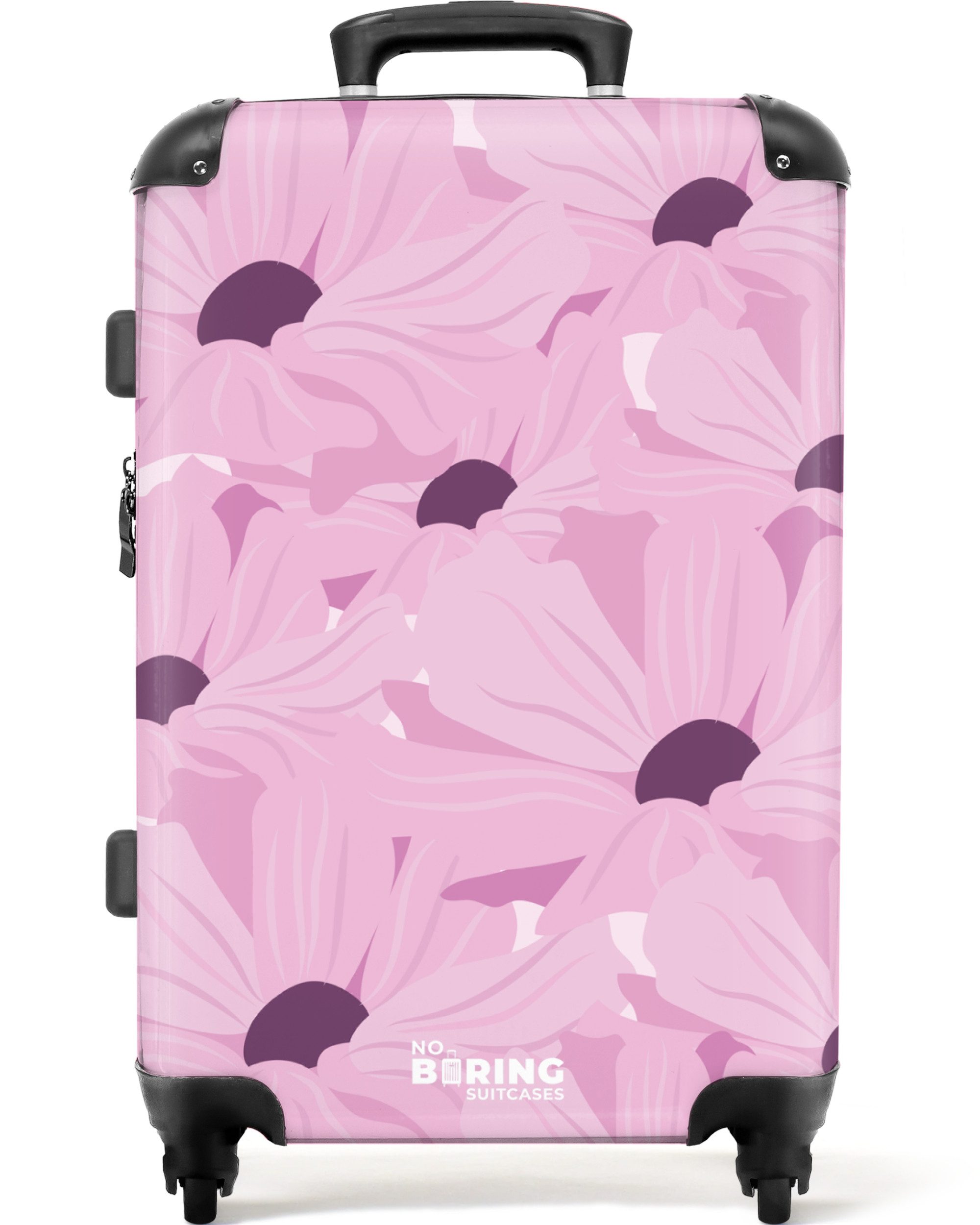 NoBoringSuitcases.com© Hartschalen-Trolley Rosa mit violetten Blüten günstig online kaufen