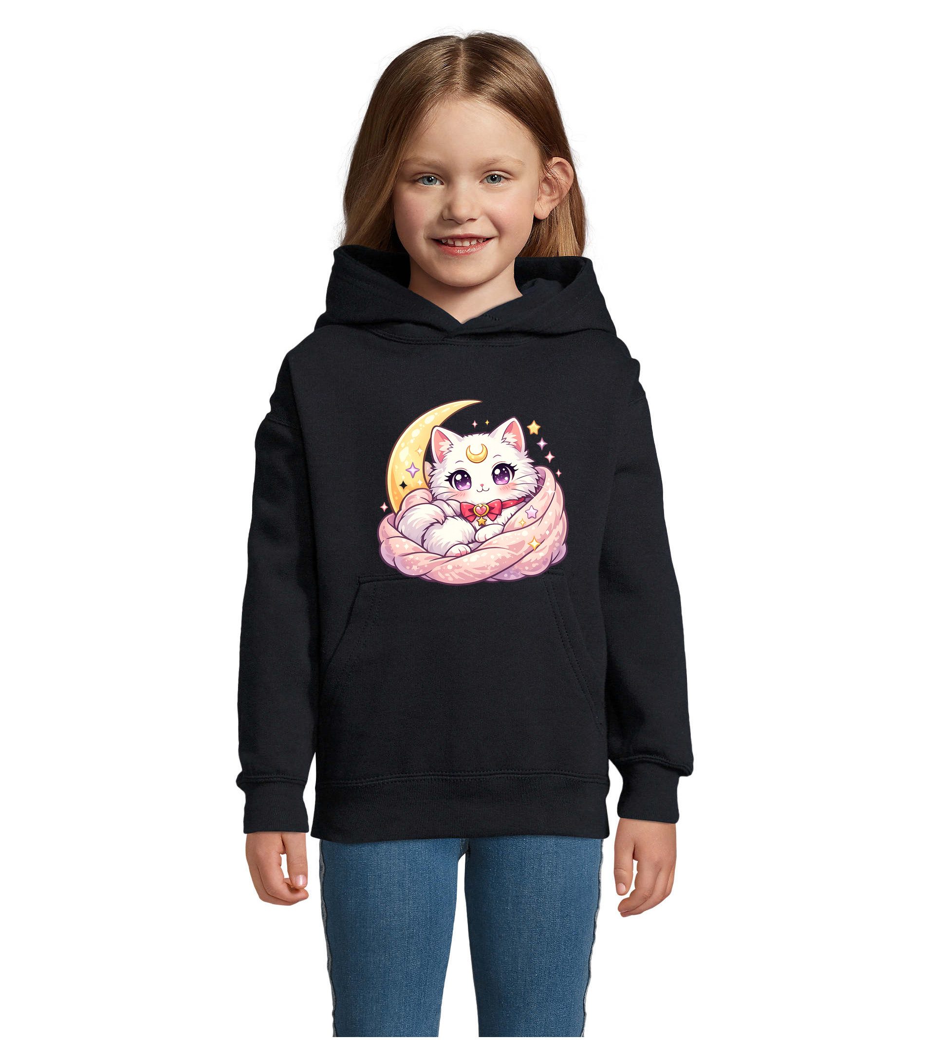 Blondie & Brownie Hoodie Kinder Hoodie Katze Mond Kawaii Anime Cozy Motiv Freizeit Komfort (Single Item, Einzelartikel) DreamCat Moon Kinder Hoodie Edition