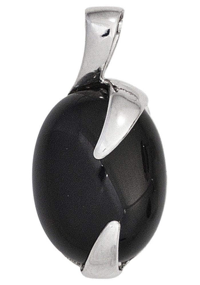 JOBO Kettenanhänger Anhänger oval 23 mm, 925 Silber rhodiniert mit Onyx