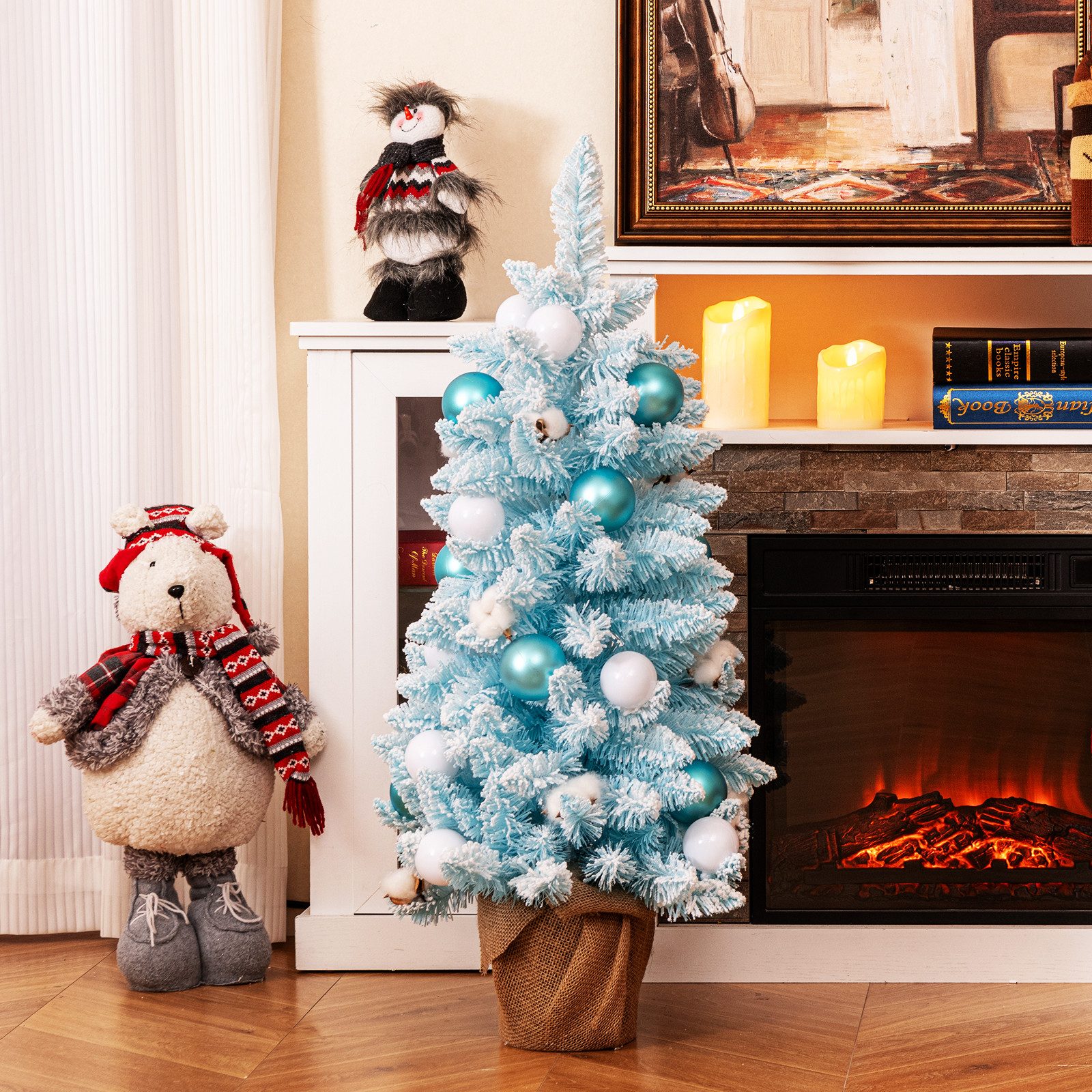 COSTWAY Künstlicher Weihnachtsbaum, 90cm, 136 Spitzen, inkl. Ornamente