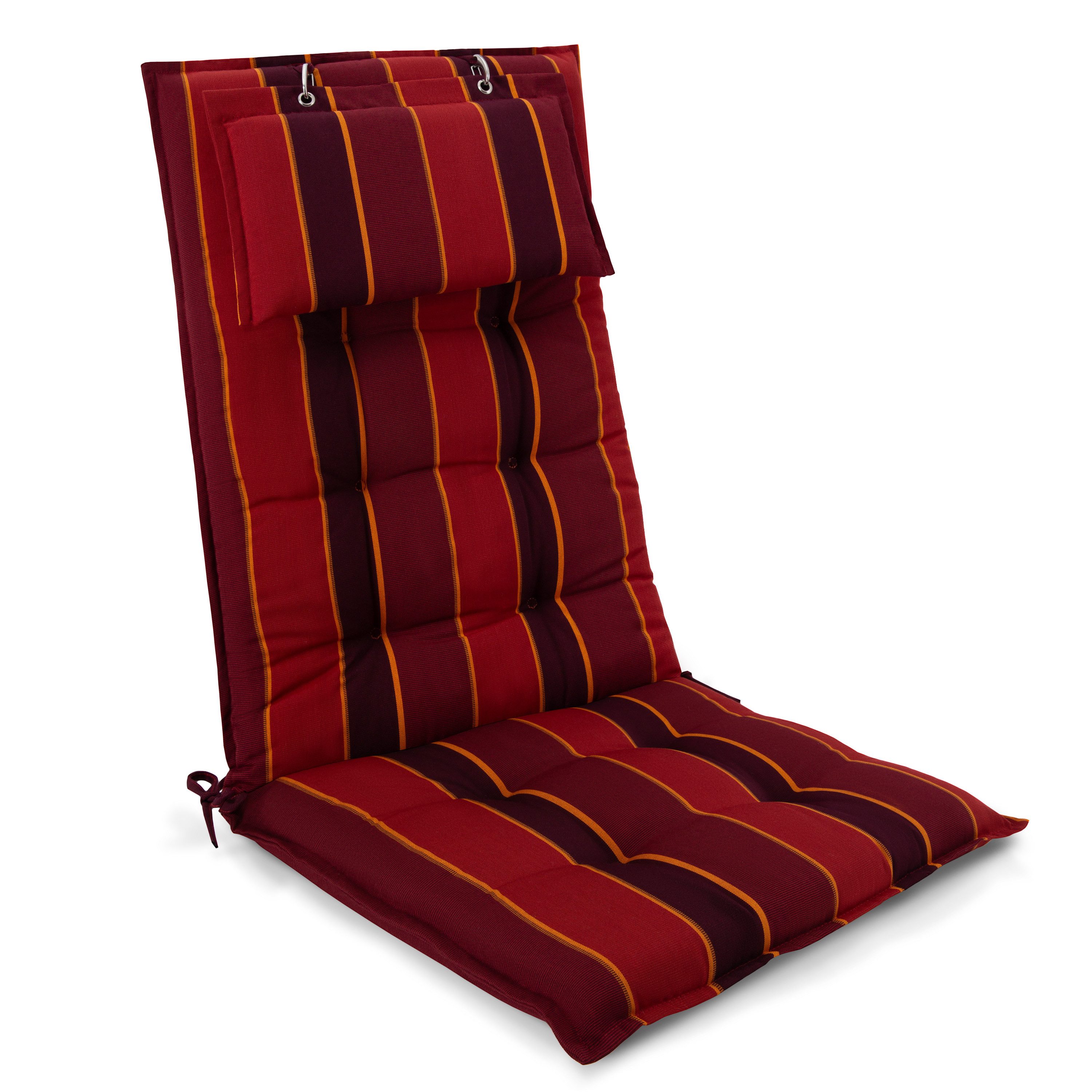 Beautissu Hochlehnerauflage Premium Hochlehner Auflage Kopfpolster Sun Sun-HL, 120x50cm, Rot, Mit Kopfpolster, rutschfest & robust – Befestigungsbänder, UV 5