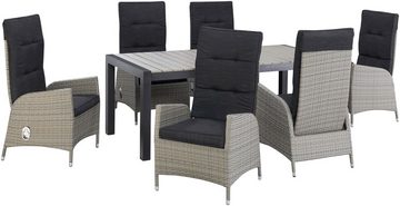 KONIFERA Garten-Essgruppe Alva, (Set, 13-tlg., 6x Stuhl, 1x Tisch ausziehbar 205-275 cm, inkl. Auflagen), Aluminium, Polyrattan, Rückenlehnen stufenlos verstellbar, Grau