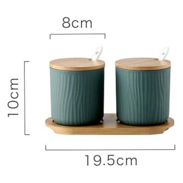 HIBNOPN Gewürzbehälter Keramik Gewürzdosen 2er Set mit Löffel und Bambus Deckel für Zucker, (2-tlg)