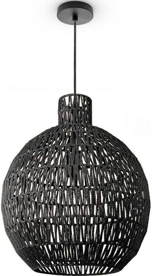 Paco Home Pendelleuchte ULLA, ohne Leuchtmittel, Lampe Papier Pendellampe  Rustikal Korb LED Boho Rattan Optik E27