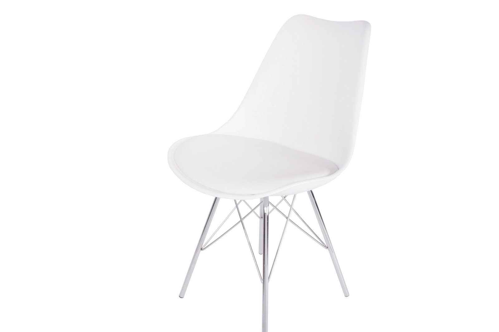 Junado® Schalenstuhl Lekues, Integriertes Kunstleder-Sitzkissen, Stuhl mit  Gestell aus Chrom