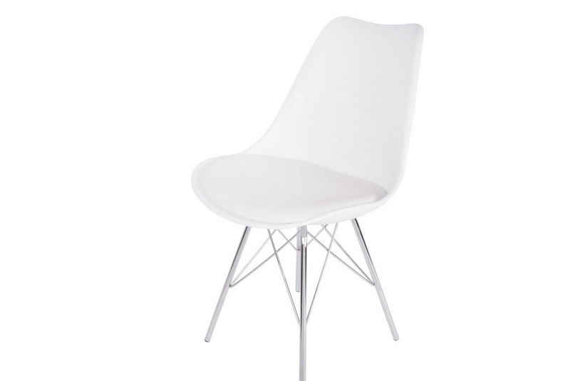 Junado® Schalenstuhl »Lekues«, Sitzschale in 3 verschiedenen Farben wählbar, integriertes Kunstleder-Sitzkissen, Stuhl mit Gestell aus Chrom, Esszimmerstuhl im skandinavischen Stil