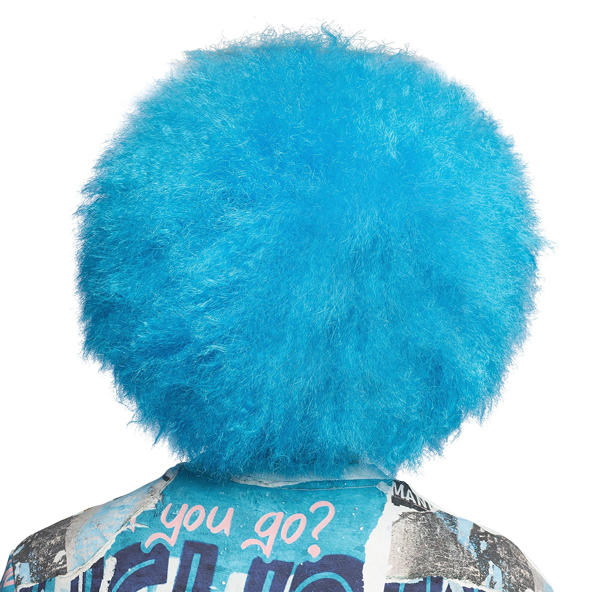 Boland Kostüm-Perücke Zuckerwatte UV Perücke neonblau, Auffällige Retro-Disco-Frisur in greller Leuchtfarbe