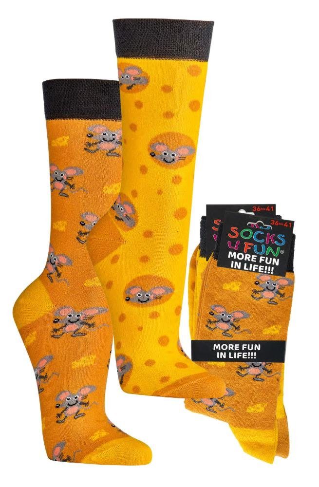 FussFreunde Freizeitsocken 2 Paar Fun Socken, Spaß mit Socken, über 70 Motive, ANTI-LOCH-GARANTIE Käsemaus