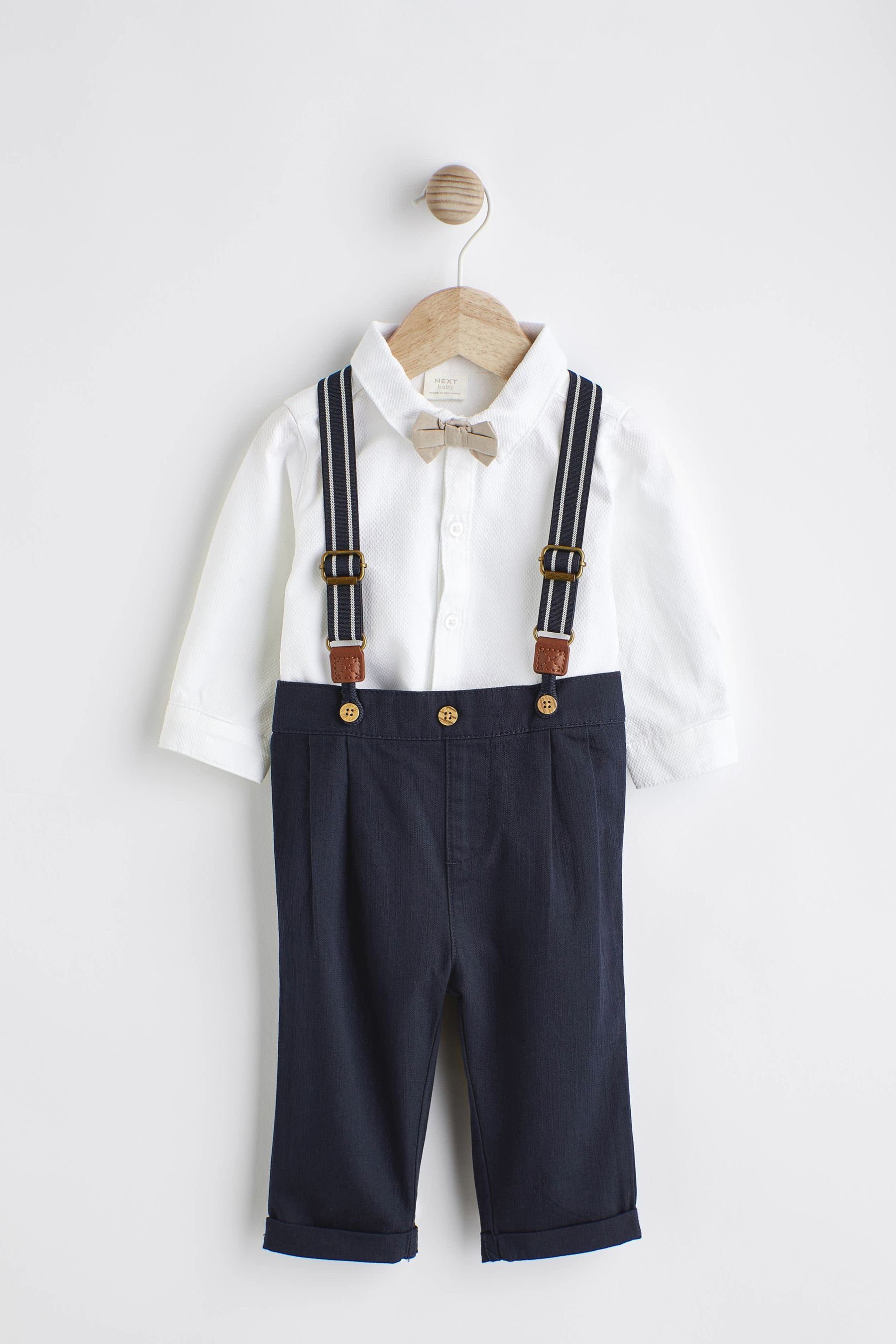 Hemd & Hose 4-teiliges Baby-Set mit Hemd, Hose und Hosenträger