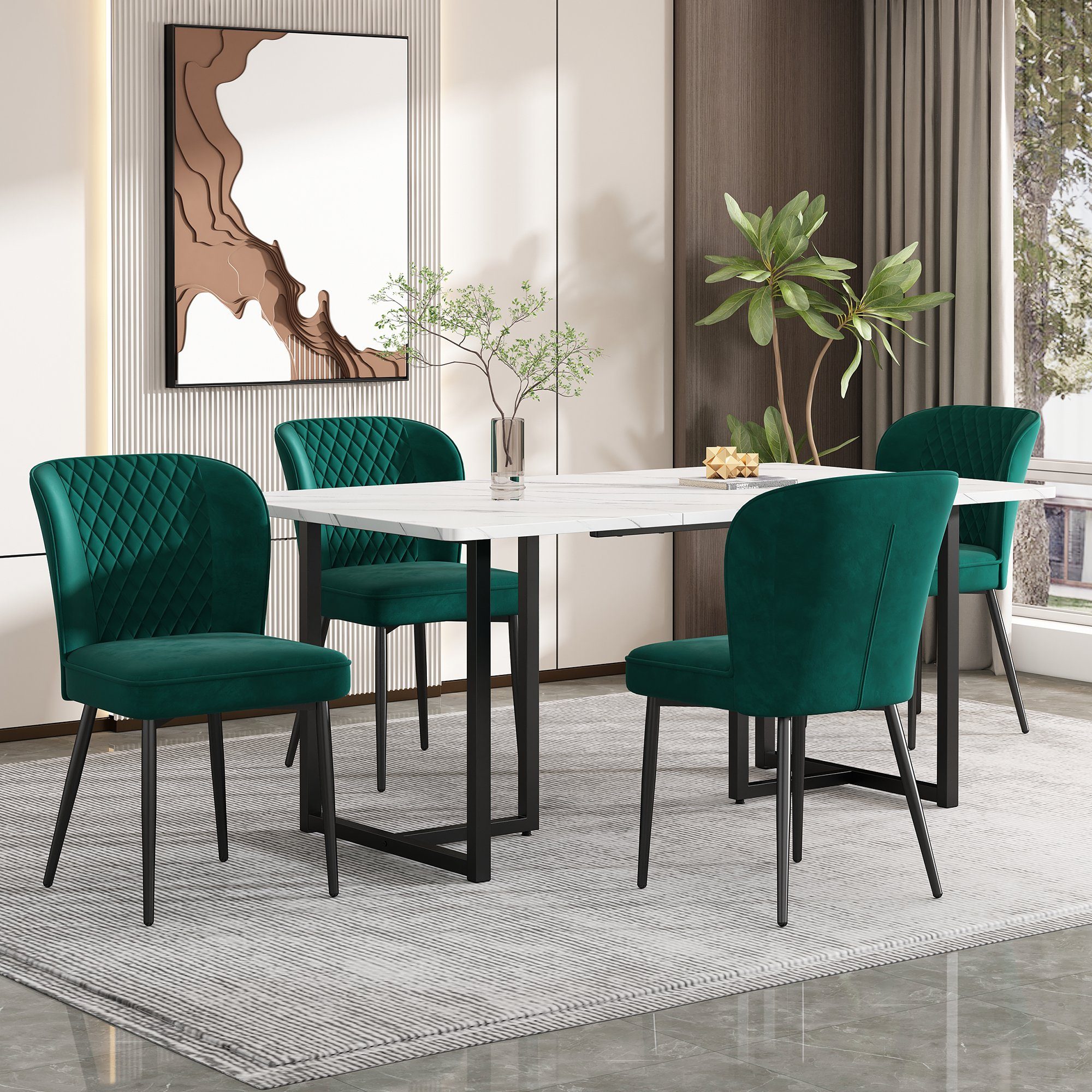 REDOM Essgruppe Esstisch, (Moderner Küchentisch Set mit 4 Stühlen, Esszimmerstuhl mit Metallbeinen), mit Rückenlehne