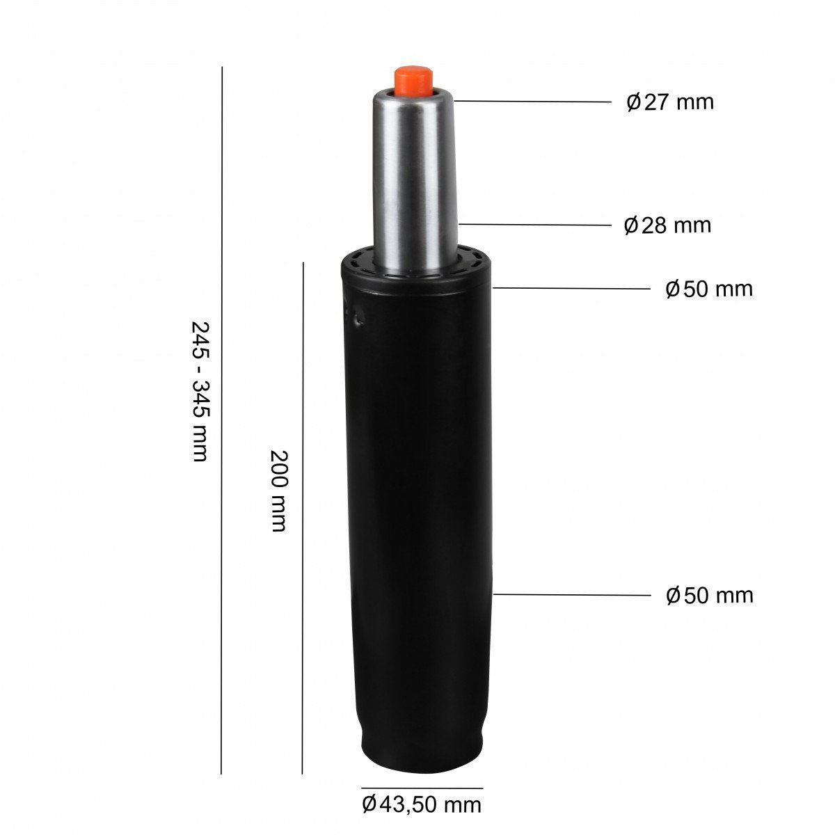 furnicato Bürostuhl ® Gasdruckfeder schwarz Metall bis 180 kg 245 - 345 mm