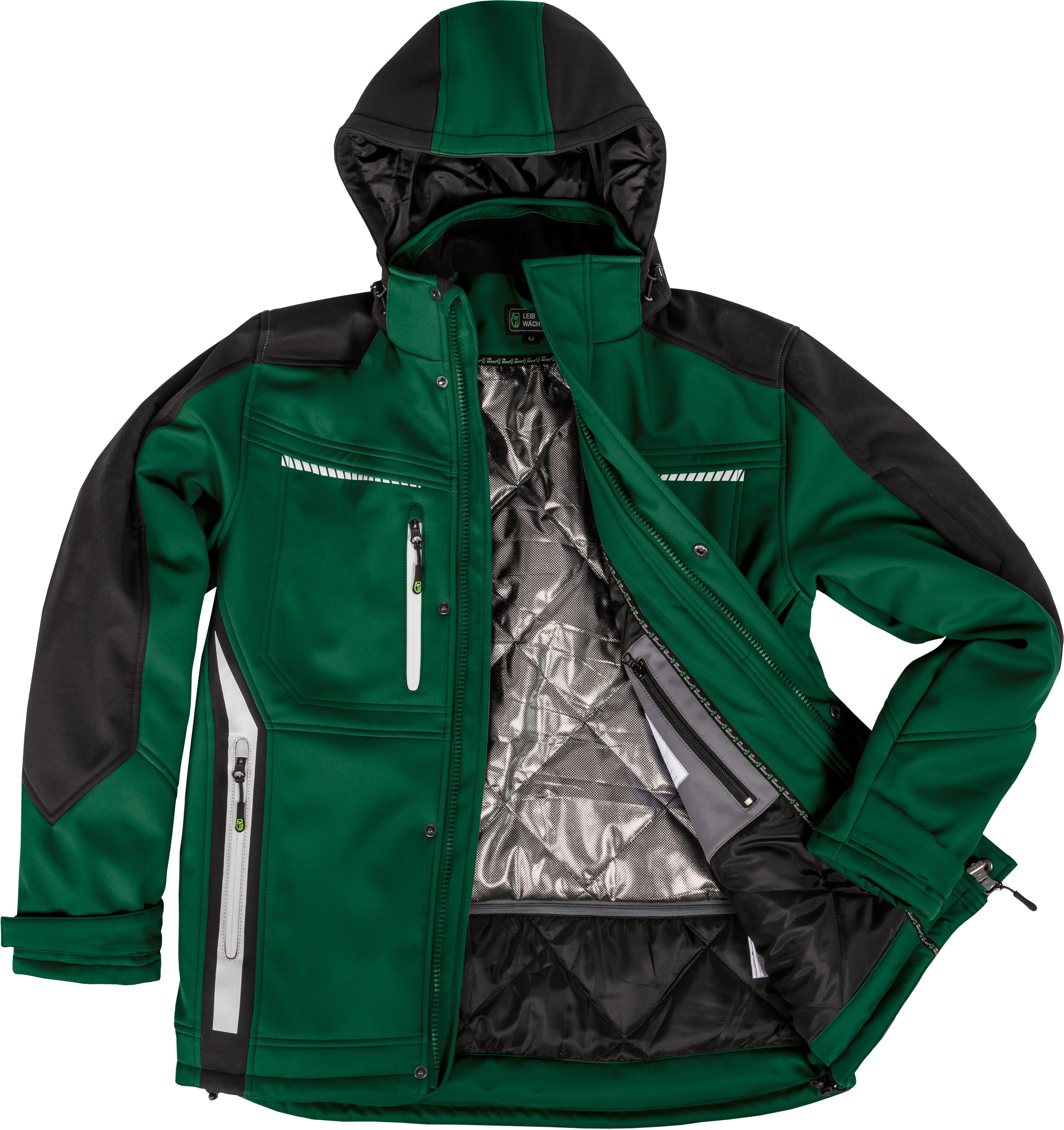 Leibwächter Winterjacke Flex-Line Herren Winter Softshelljacke mit Rückenisolierung (Winterjacke mit Reflektoren, Softshelljacke mit abnehmbarer Kapuze) atmungsaktiv 3000 g/m²/24 h, wasserdicht 8000 mm