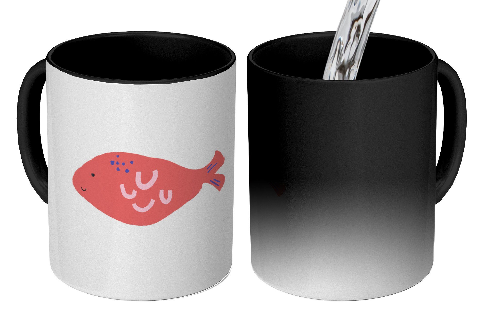 Geschenk Teetasse, Fisch - MuchoWow Keramik, Pastell, Zaubertasse, Tasse Rot Farbwechsel, - Kaffeetassen,