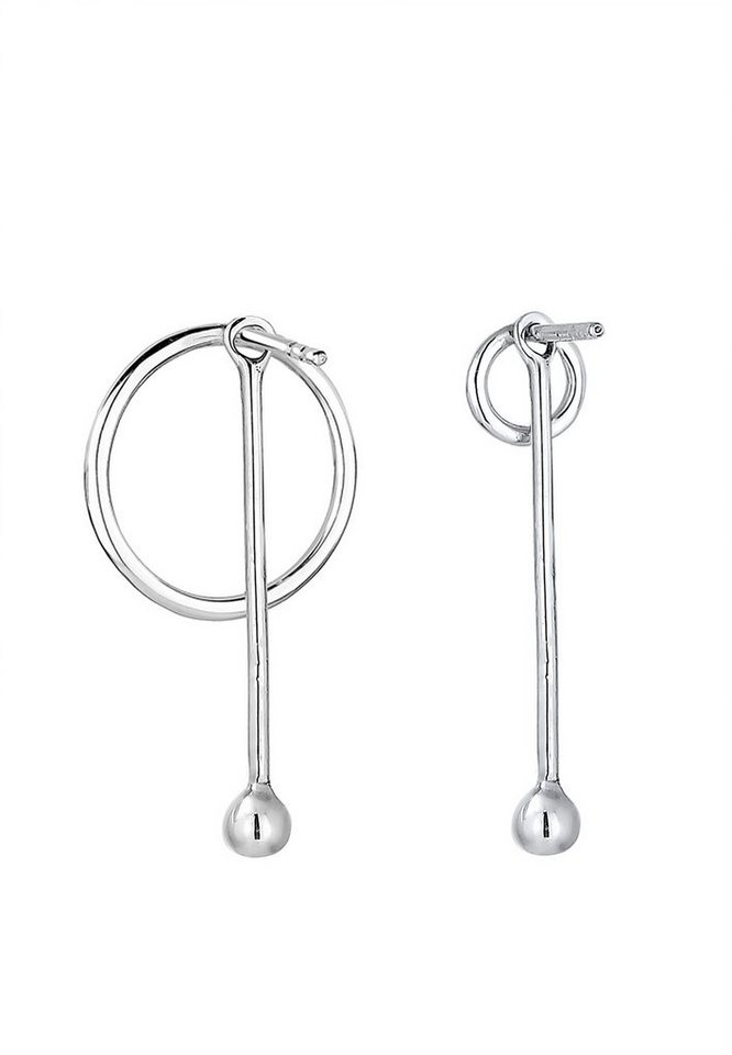 Elli Paar Ohrstecker Geo Kreis Asymmetrisch 925 Sterling Silber, Stylische  Geo Ohrringe aus 925er Sterling Silber