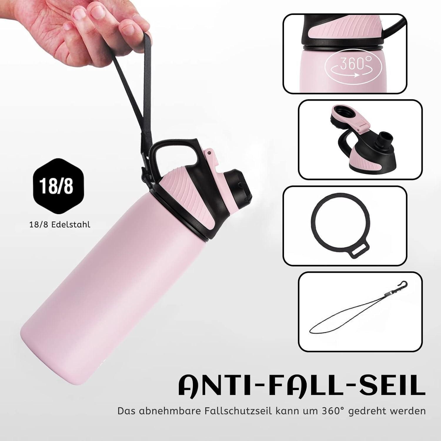 LuxusKollektion Thermoflasche Trinkflasche Edelstahl Thermo BPAfrei Auslaufsicher 1L Rosa 800 ml