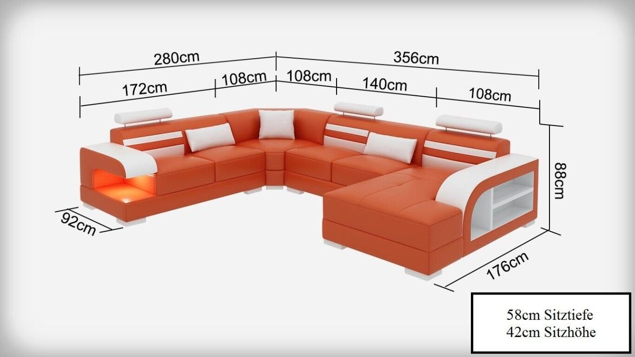 JVmoebel Ecksofa Ledersofa Couch Sofa+USB Eck Ecksofa Modern Garnitur Wohnlandschaft