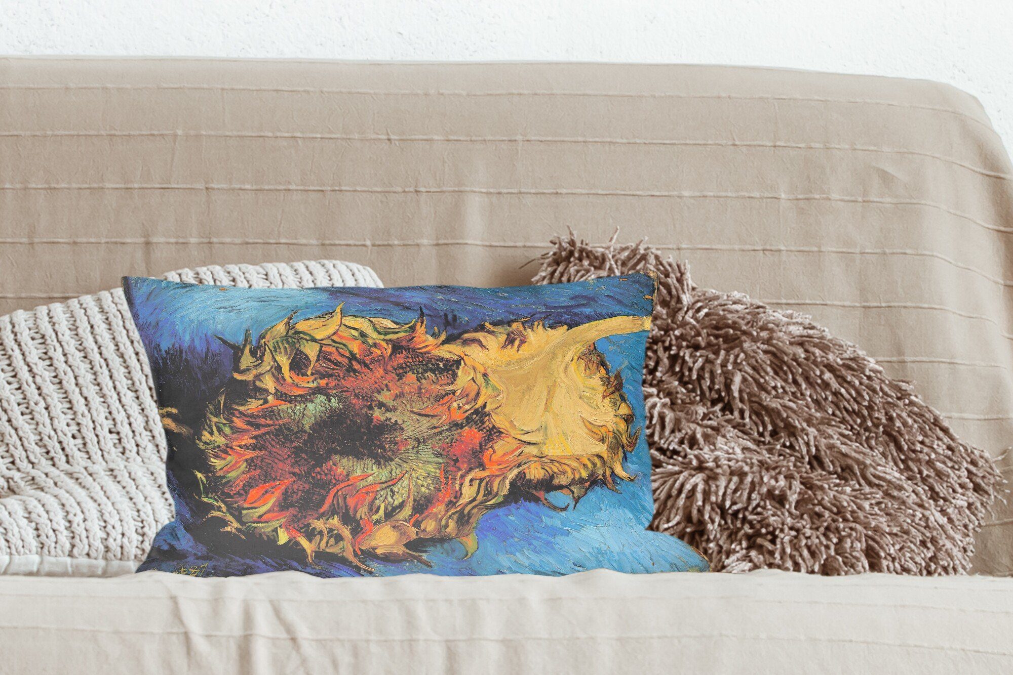 van Dekoration, - Dekokissen Schlafzimmer Wohzimmer mit Dekokissen Vincent Füllung, Gogh, MuchoWow Sonnenblumen Zierkissen,