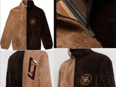 FENDI Winterjacke FENDI Deadstock Rare Reversible Logo Intarsia Shearling Jacket Bomber