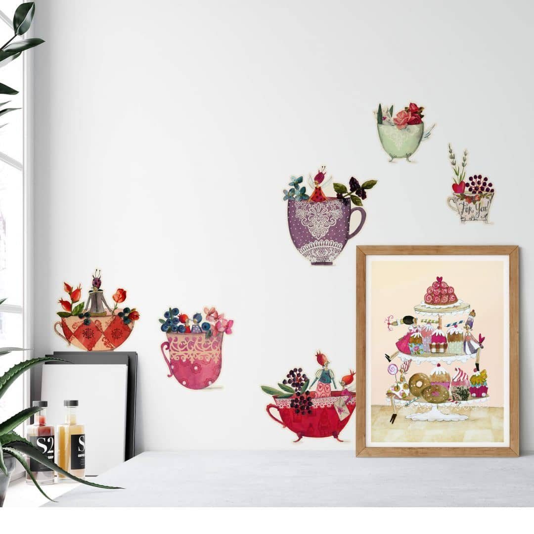 Traumtassen, Wandbild Wall entfernbar selbstklebend, Tasse Wandtattoo Rosen K&L Blumen Leffler Art Wandtattoo Küche Märchen