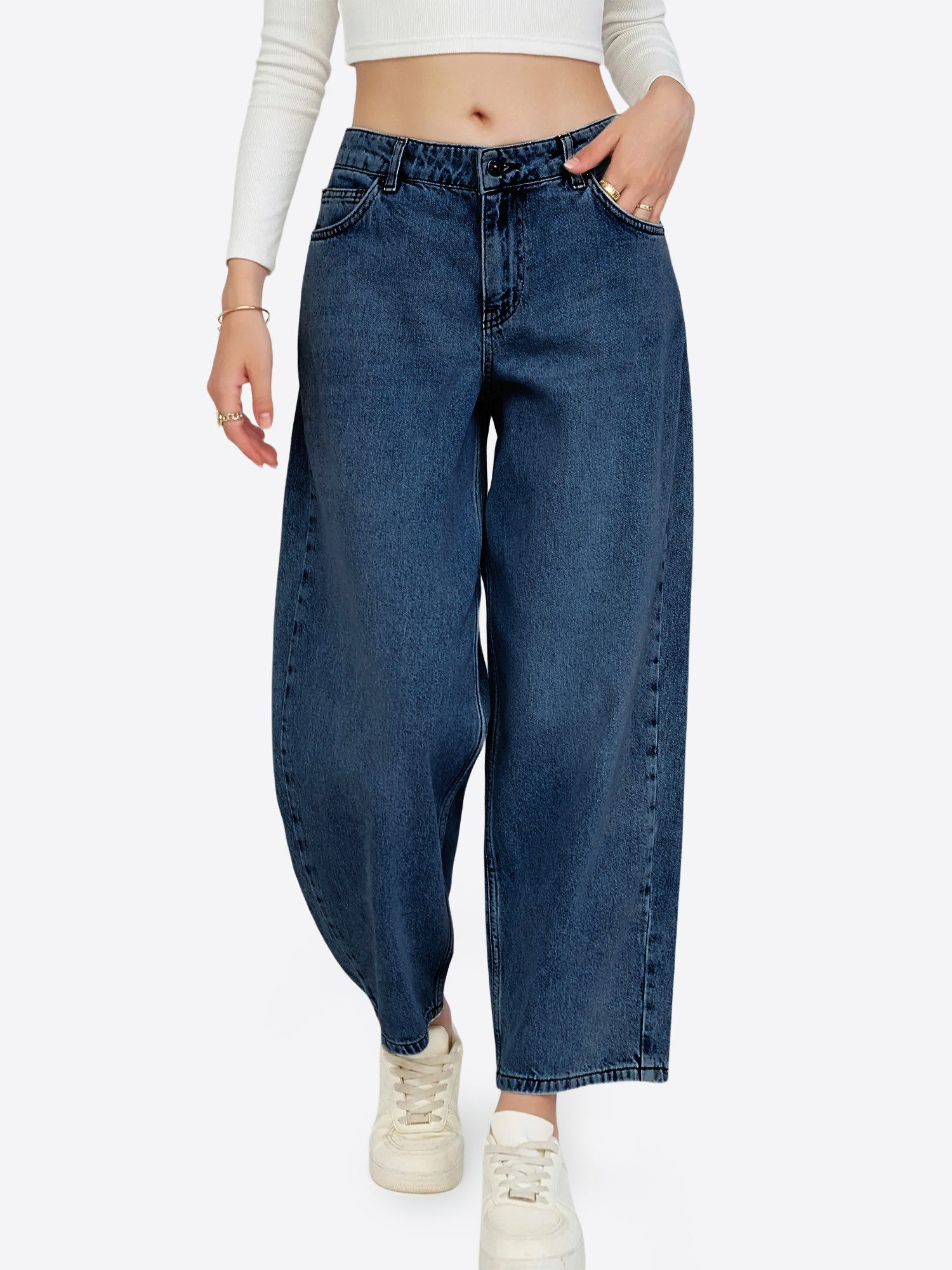 Loose-fit-Jeans Damen Ballonjeans mit Waschungseffekt