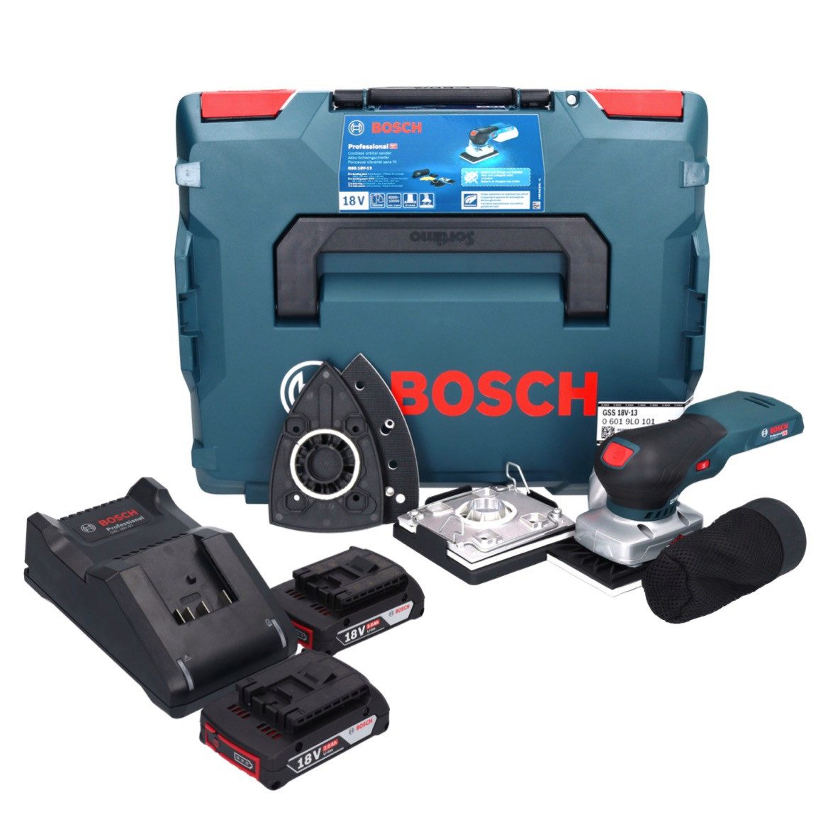 Bosch Professional Akku-Schwingschleifer GSS 18V-13 Akku Schwingschleifer 18 V + 2x Akku 2,0 Ah + Ladegerät