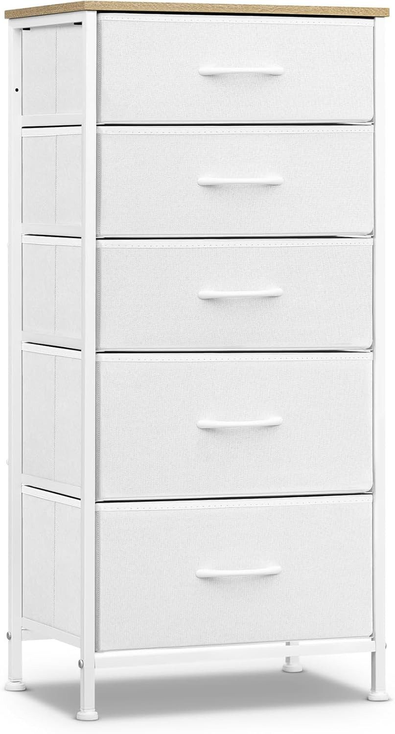 Woltu Hochkommode, aus Metallrahmen Holzwerkstoff, mit 5 Schubladen aus Stoff