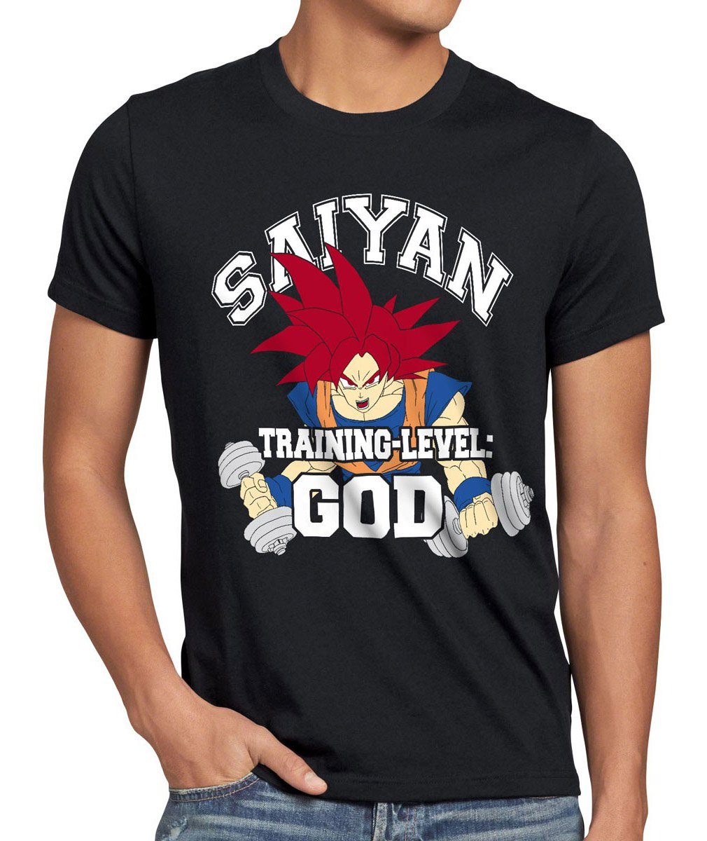 style3 Print-Shirt Herren T-Shirt Goku Saiyan Training Level God son dragon fitness gym ball vegeta schwarz