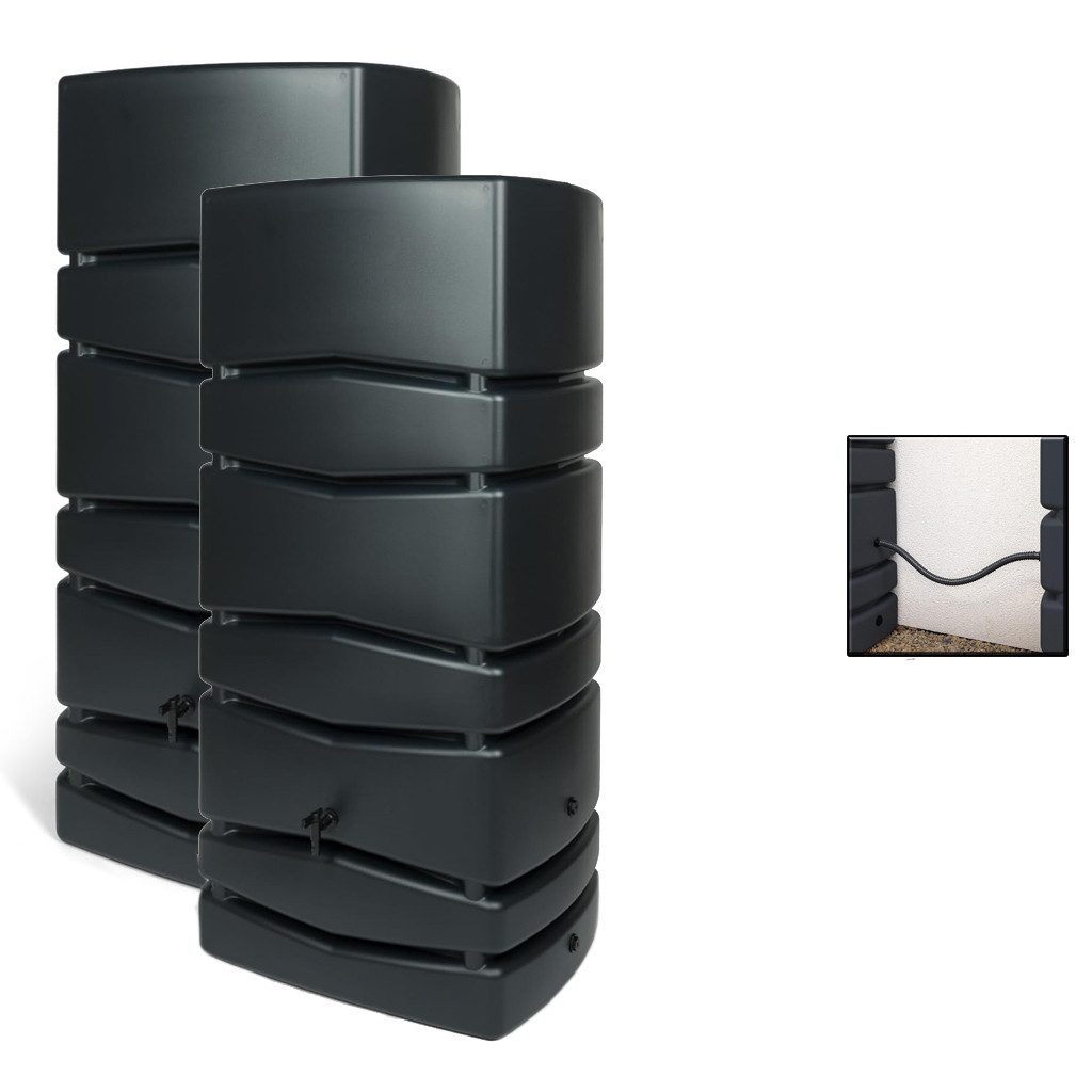 Kreher Regentonne 2 x 'Aqua Tower' 650 Liter mit Hahn in Grau/Anthrazit (Farbe wählbar), 650 l