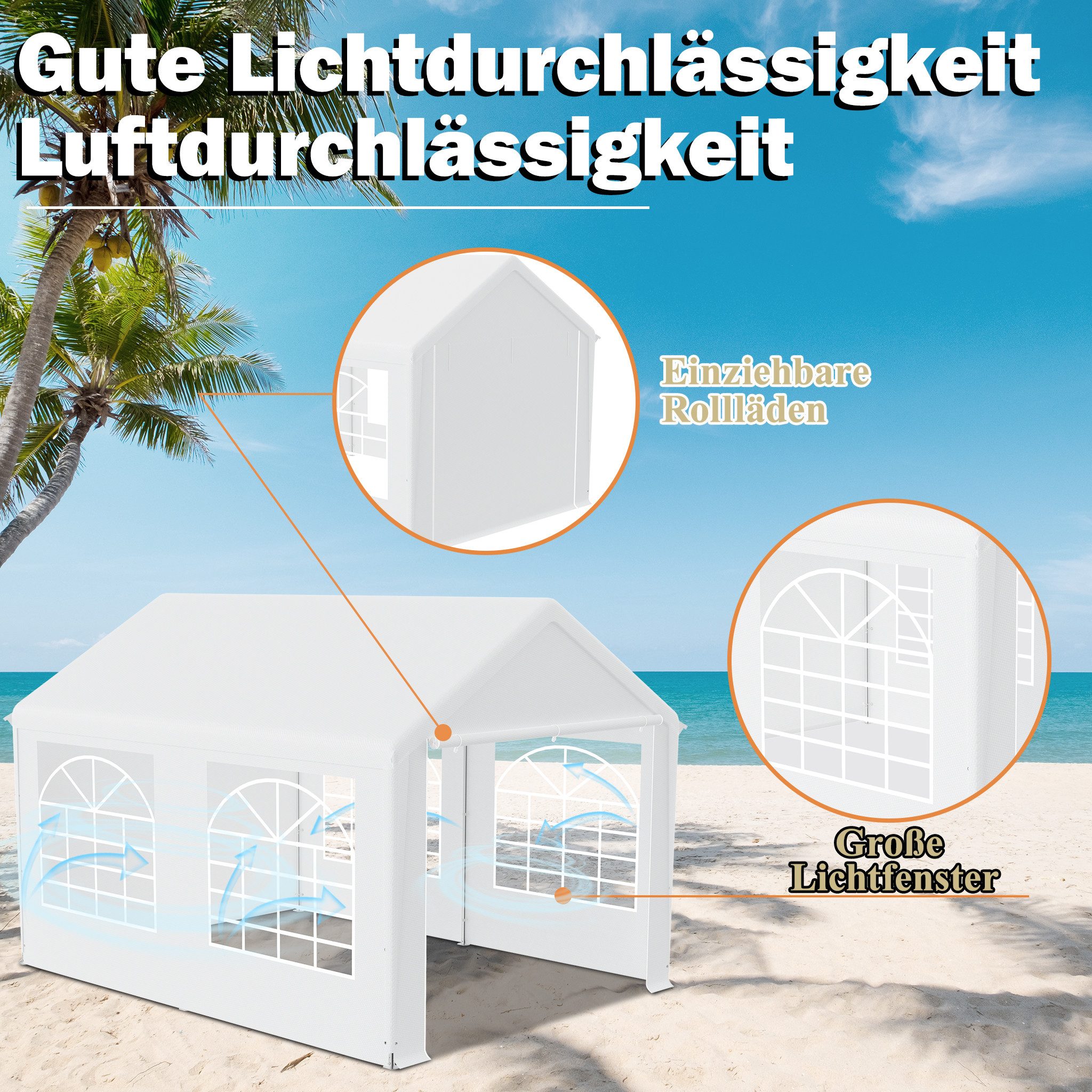 FIVMEN Partyzelt Garten Pavillon mit 4 abnehmbaren Seitenteilen, Grau/Weiß – Bild 4 von 5