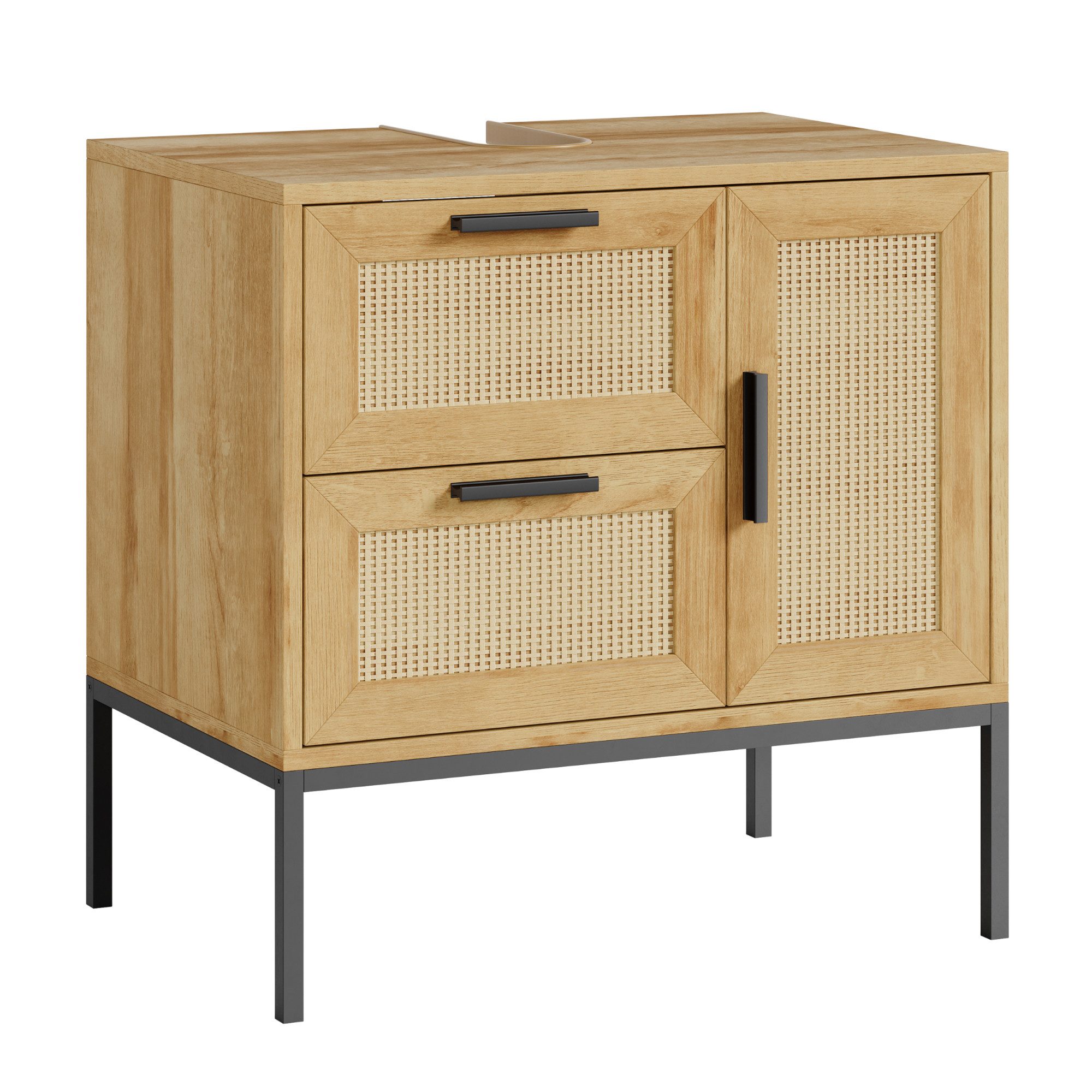 en.casa Waschbeckenunterschrank »Marhasa« mit Schublade und 2 Türen 60x60x40 cm Eiche/Schwarz – Bild 5 von 5