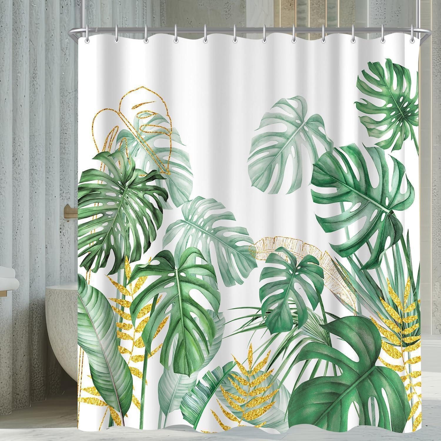 LuxusKollektion Duschvorhang Duschvorhang Goldrandige Bambusblätter H200 x B180 cm (1er Pack)