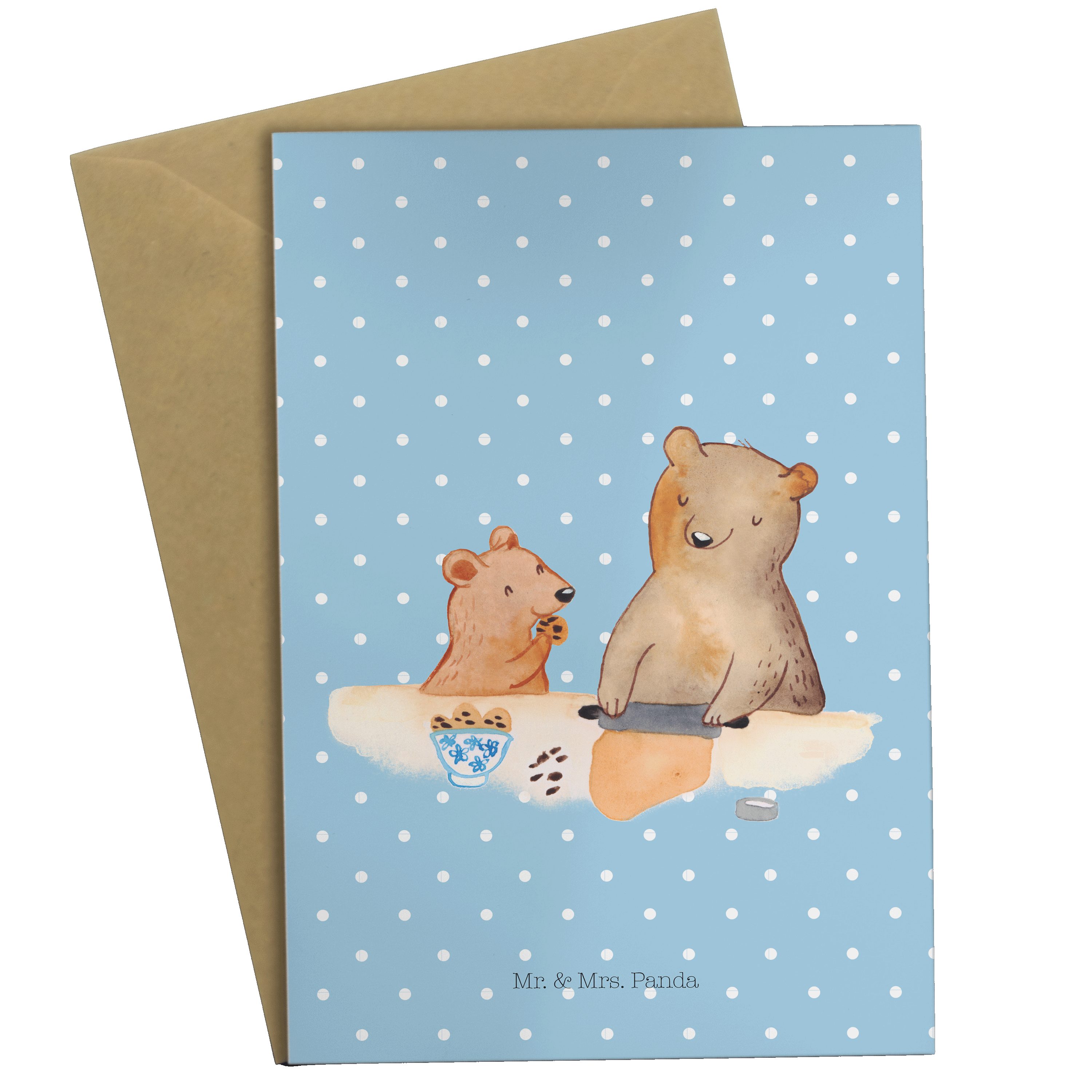Mr. & Mrs. Panda Grußkarte Oma Bär backen - Blau Pastell - Geschenk, Lieblingsomi, Einladungskar