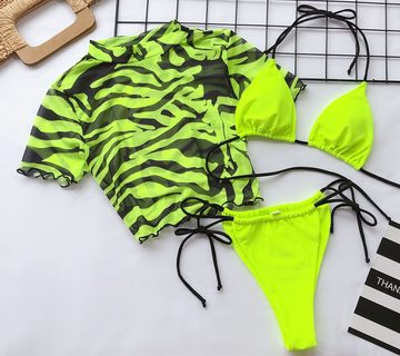BlauWave Schwimmanzug 3-teiliges Triangel-Bikini-Set für Damen mit Leopardenmuster (1-St., Badeanzüge) Strand-Badeanzug