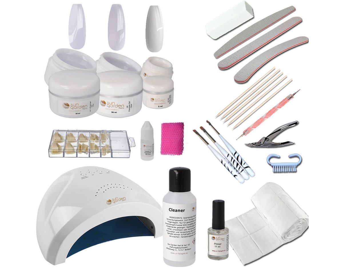 Sun Garden Nails Nagellack-Set UV Gel Starterset inkl. UV/LED Kombi Lampe mit Fiberglas Gel und 1-Pha