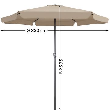 Kingsleeve Sonnenschirm, 330 cm Leichtgängiges Kurbelsystem Wasserabweisend Windöffnung für stabilen Stand Robustes Aluminium Zweiteiliger Mast Stabile Verstrebungen Marktschirm Gartenschirm Terrassenschirm