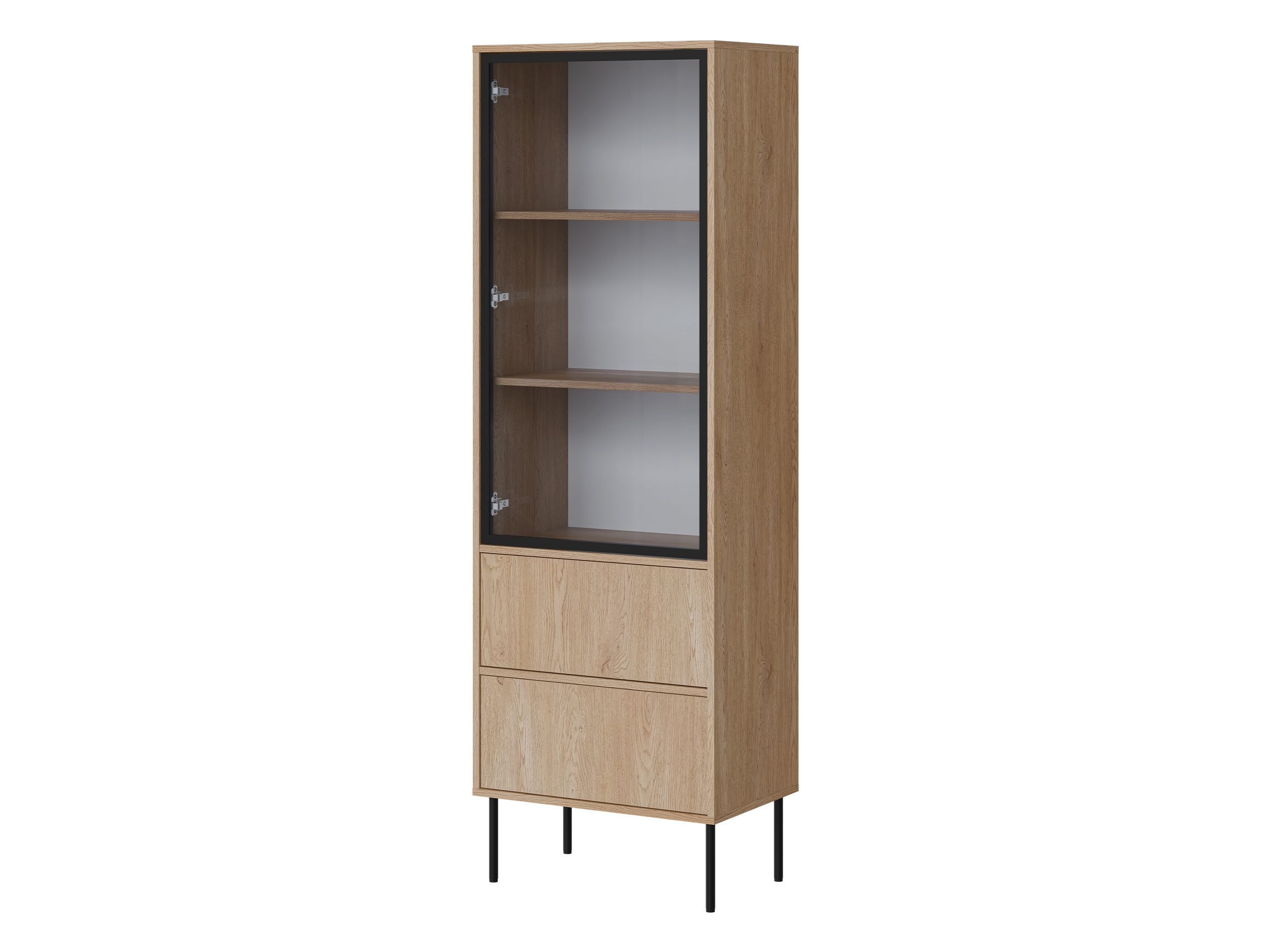 MIRJAN24 Vitrine Domi 60 2S (mit Drehtür und zwei Schubladen) Universell - Links / Rechts, Schwarze Metallfüße