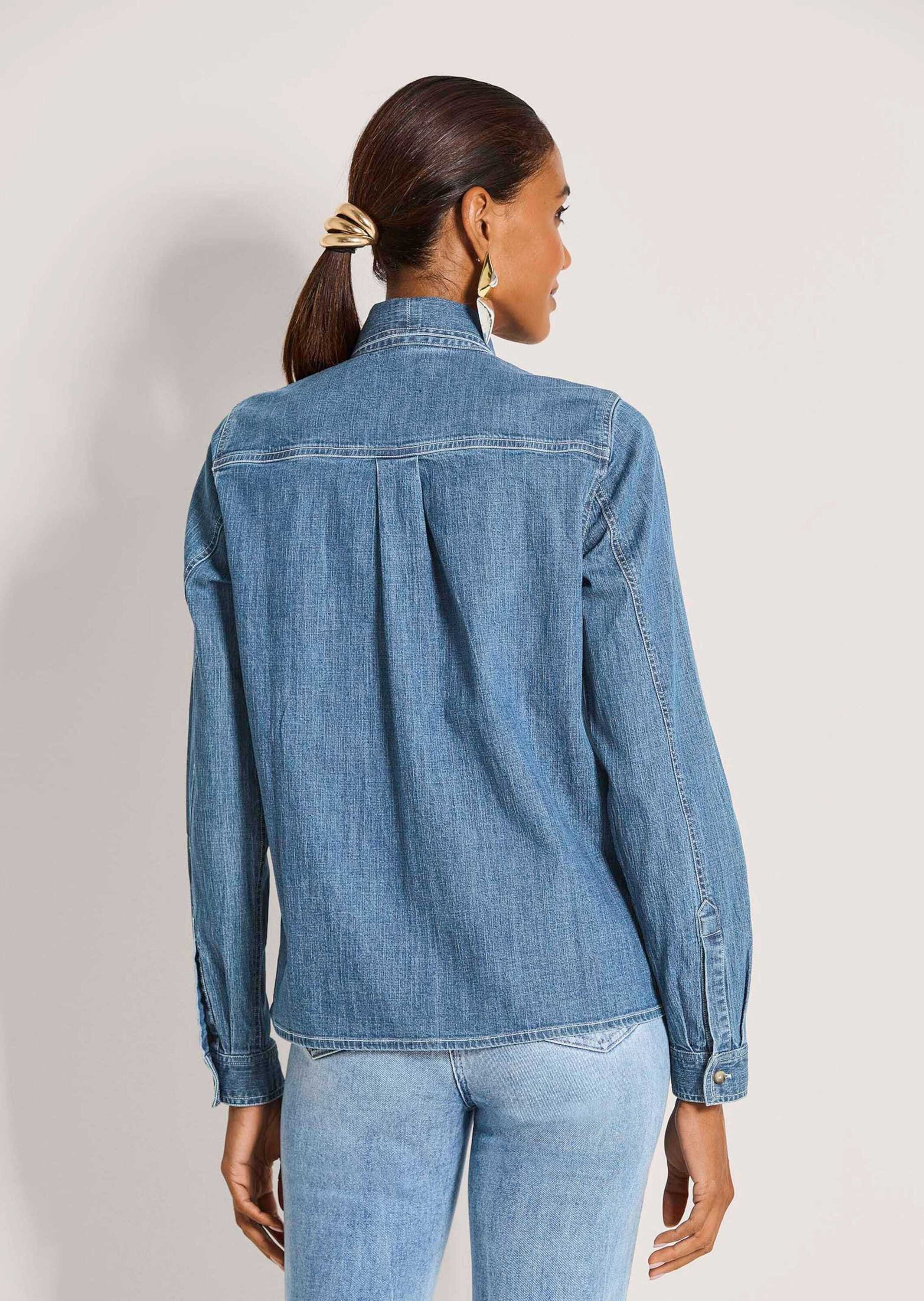 MADELEINE Langarmbluse Schlupfbluse mit Schluppe Blusenshirt mit Hemdkragen, verdeckter Knopfleiste und Langarm
