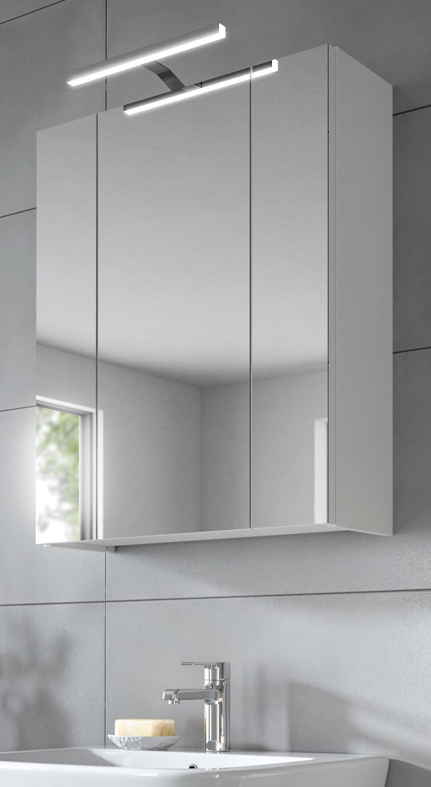 Inn.Furn Badmöbel-Set Cover, (Set Spiegelschrank und Waschbeckenunterschrank, weiß Hochglanz, Breite 60 cm), mit 3-türigem Spiegelschrank