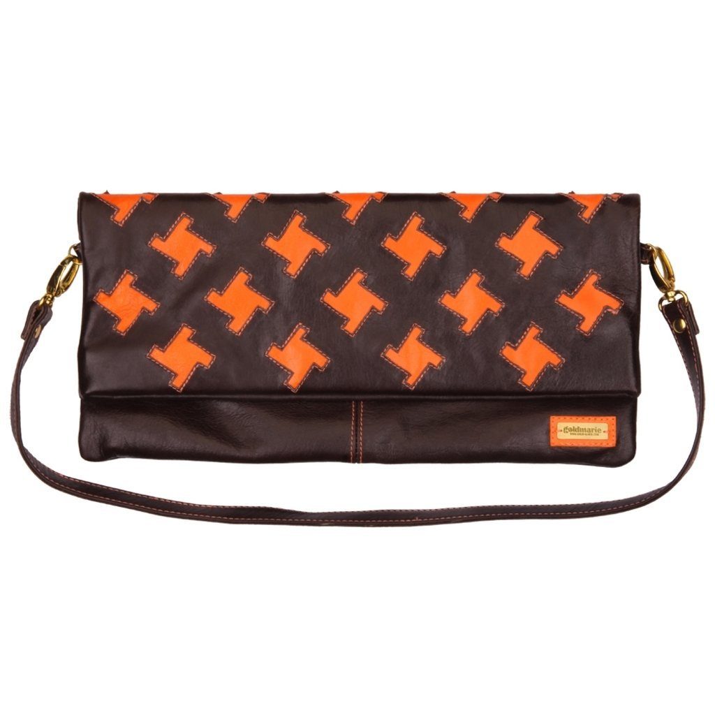 goldmarie Handtasche Tasche Muster echt Leder braun orange, Leder Pepita