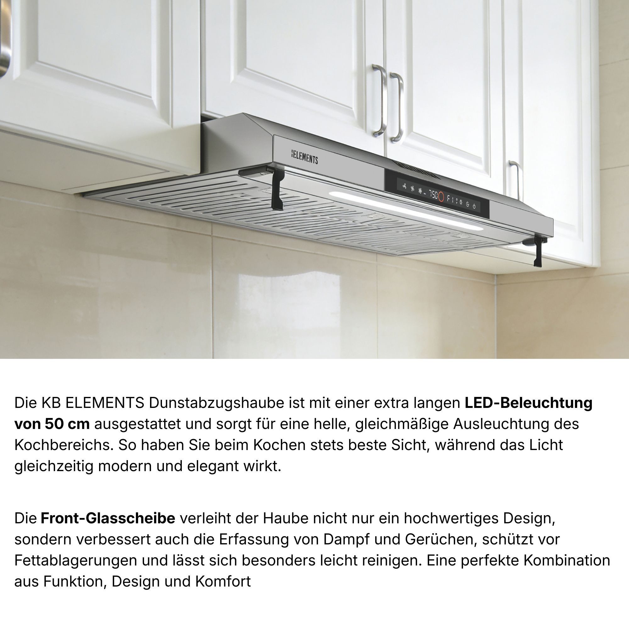 KB Elements Unterbauhaube Doppelter motor 2 x 80 Watt, 650 m³/h Absaugleistung Doppelter motor, Touch / Gestensteuerung – Bild 4 von 5