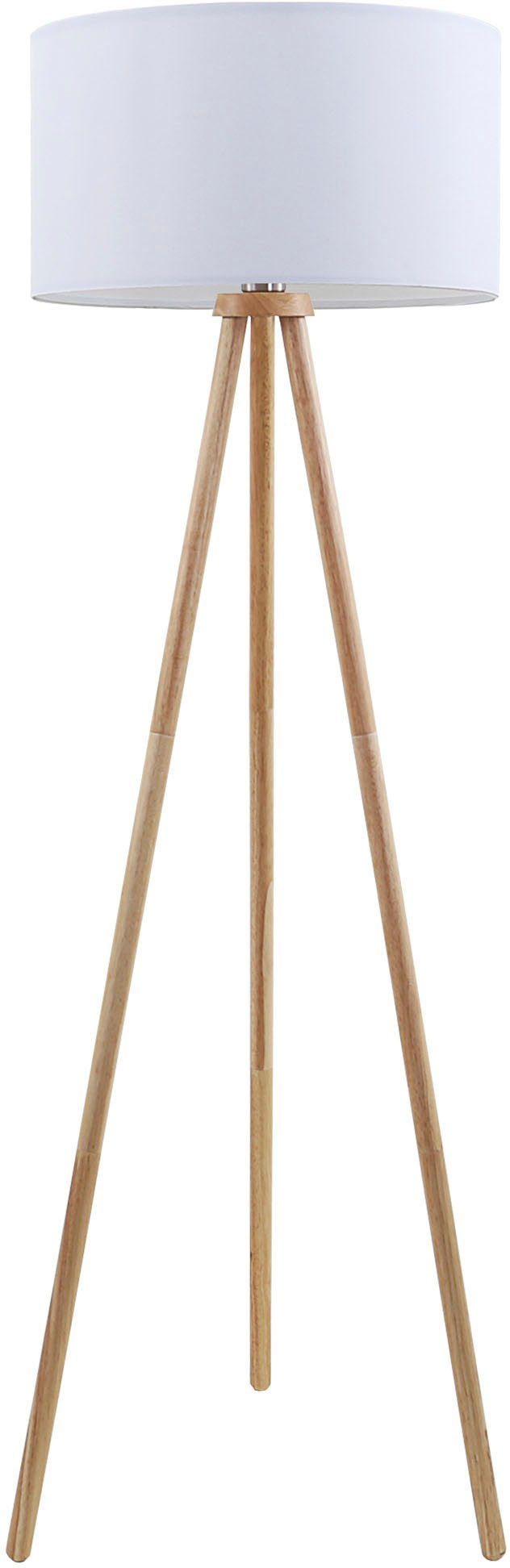 Briloner Leuchten Stehlampe 1379016 Floor, ohne Leuchtmittel, Warmweiß, Holz Stativ, Stoffschirm, inkl. Kabelschalter, exkl. 1x E27 max. 60 W – Bild 3 von 5