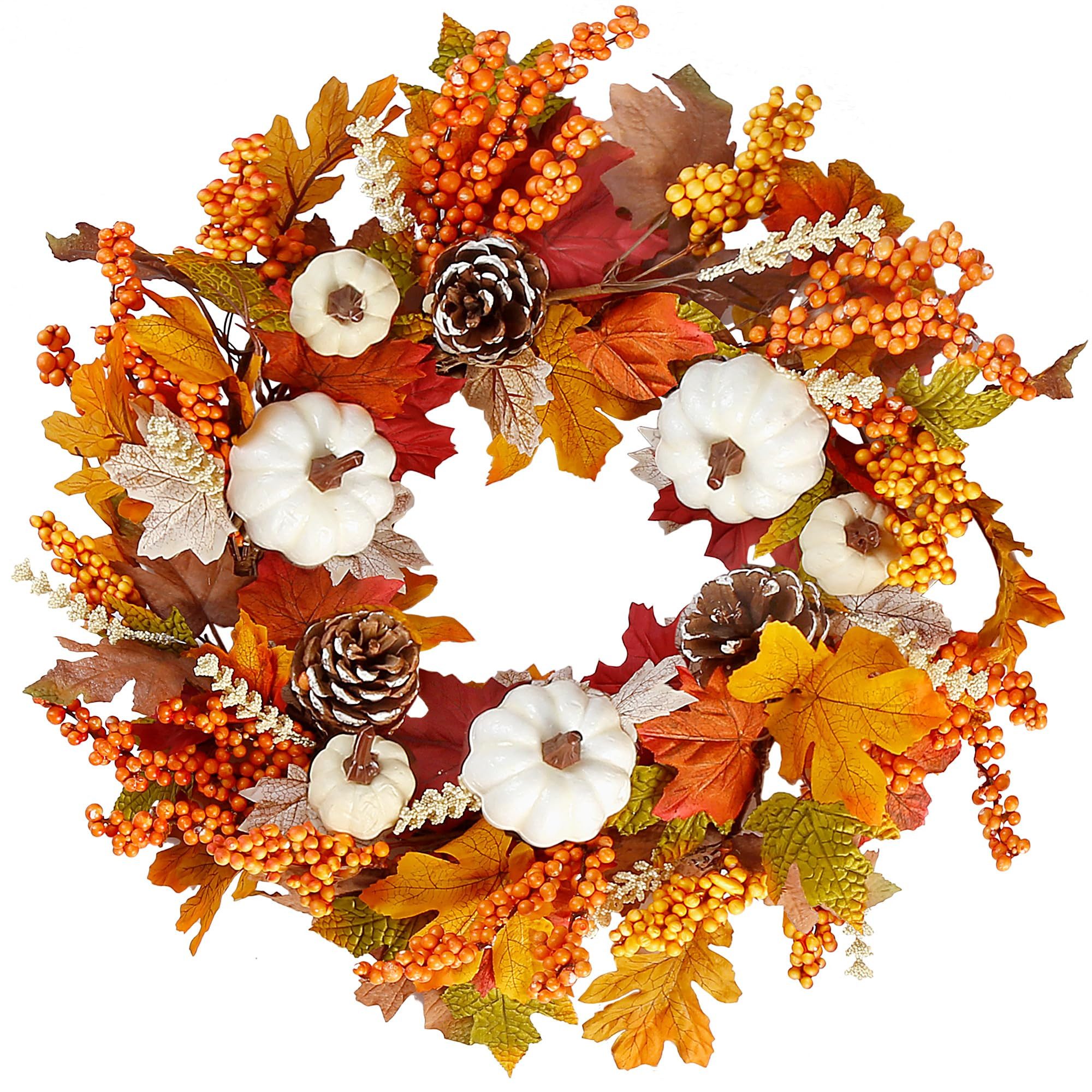 Sorvyzxn Dekokranz 45 cm Realistischer Herbstkranz, Herbst-Haustürkranz, Türkranz, für Halloween Erntedankfest Innen- und Außendekoration Mehrfarbig