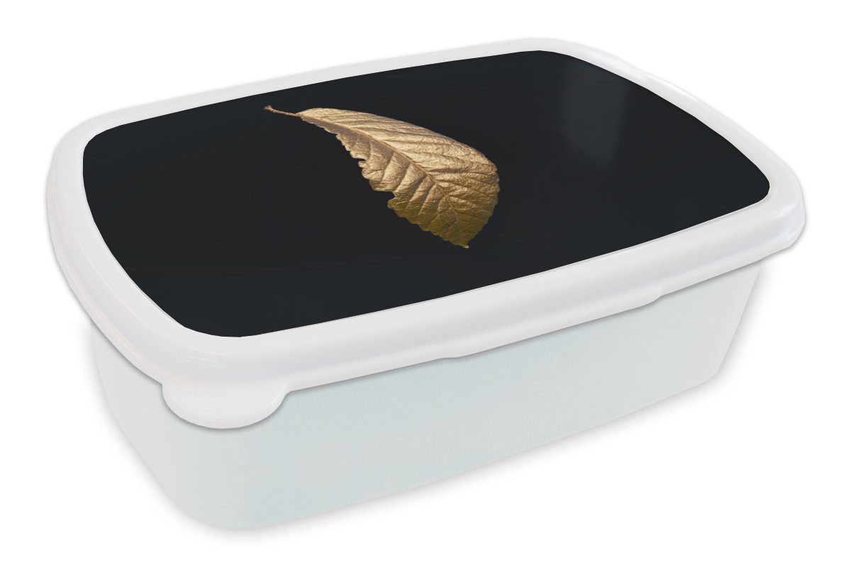 MuchoWow Lunchbox Blätter - Luxus - Gold - Schwarz - Natur, Kunststoff, (2-tlg), Brotbox für Kinder und Erwachsene, Brotdose, für Jungs und Mädchen weiß