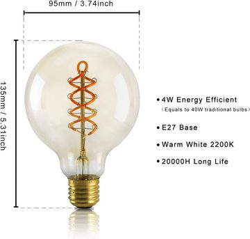 ZMH LED-Leuchtmittel LED Lampe E27 Glühbirne: G95//G125 Vintage Edison Leuchtmittel 4W, E27, 1 St., 2200k, Retro Filament Birnen Bulb Energiesparlampe für Haus