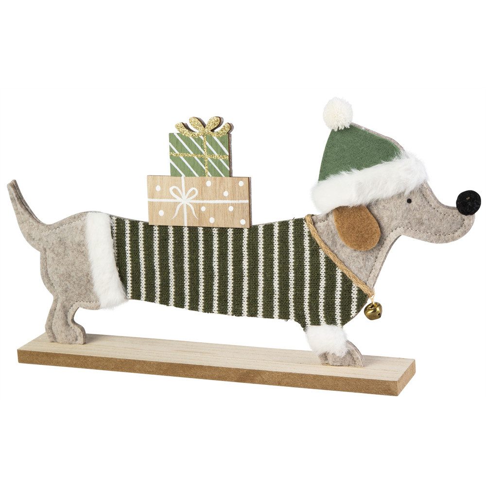 MICA Weihnachtsfigur Standdeko - Dackel mit Geschenken - grün - ca. 40 x 5 günstig online kaufen