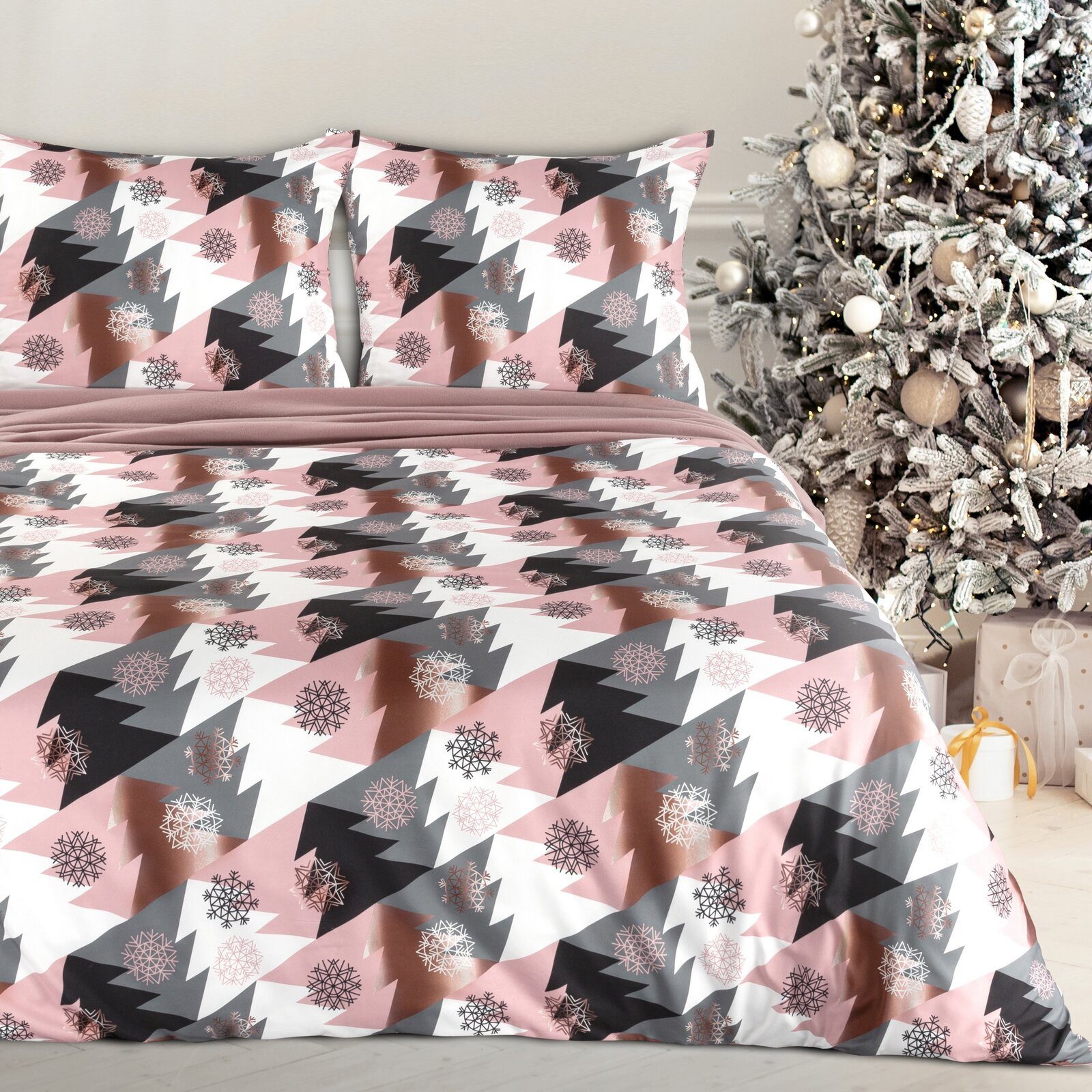 Eurofirany Постельное белье Weihnachtsbettwäsche, Weihnachtsgeschenk Satinbaumwolle Sterne Karomuster
