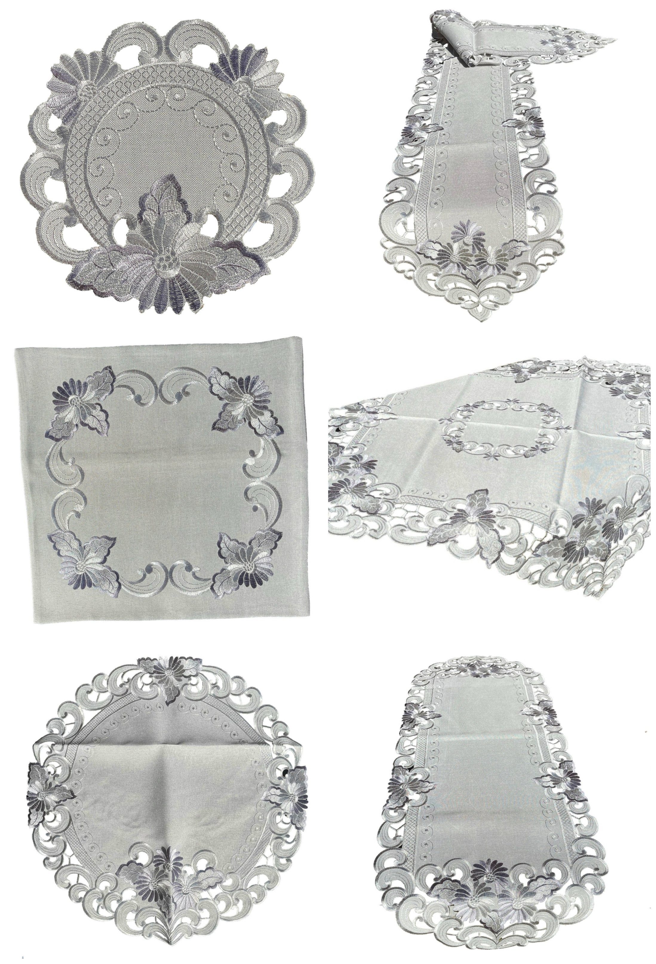 Westernlifestyle Tischdecke Blumen silber / grau Tischläufer Tischdecke