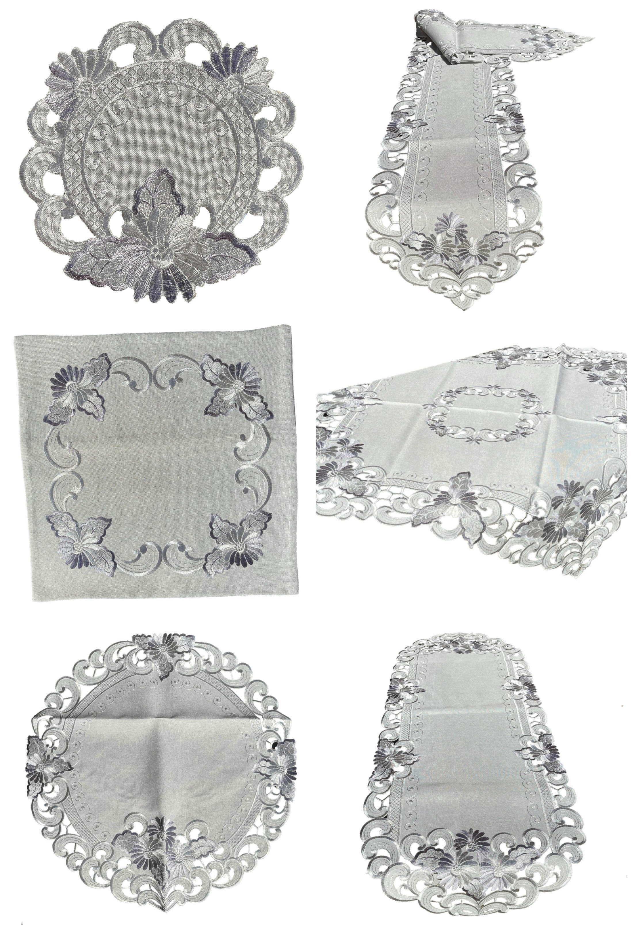 Westernlifestyle Tischdecke Blumen silber / grau Tischläufer Tischdecke günstig online kaufen