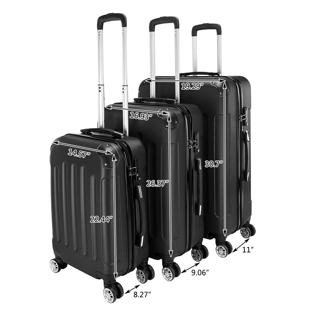 Trolley Schwarz Trolleyset Koffer, VINGLI Reisekoffer 1 3 ABS tragbarer in